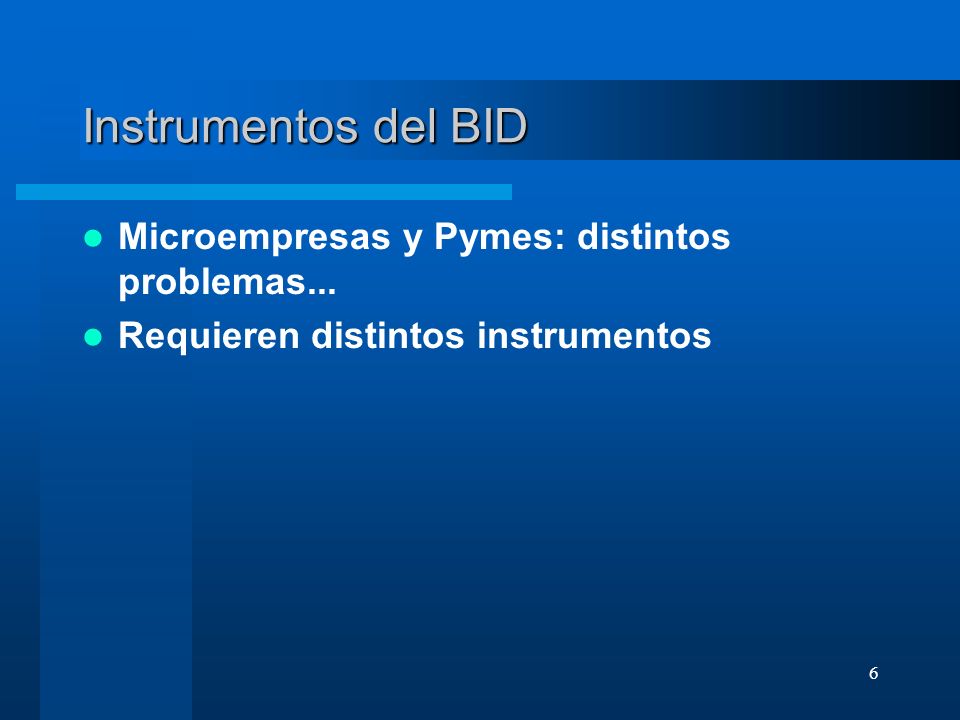 Instrumentos del BID Microempresas y Pymes: distintos problemas...