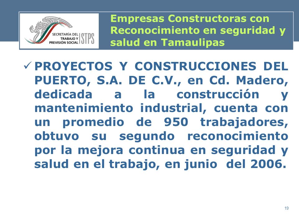 Empresas Constructoras con Reconocimiento en seguridad y salud en Tamaulipas