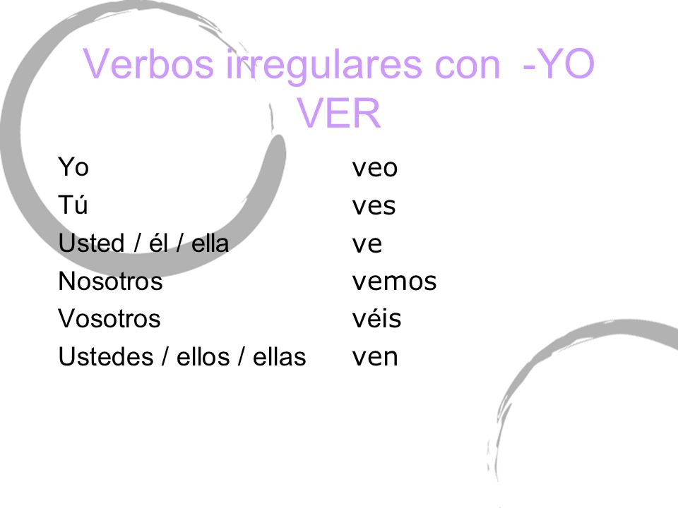 Verbos irregulares con -YO VER