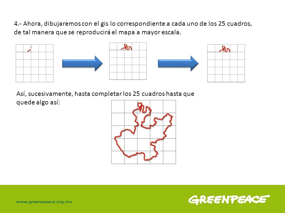 4.- Ahora, dibujaremos con el gis lo correspondiente a cada uno de los 25 cuadros, de tal manera que se reproducirá el mapa a mayor escala.