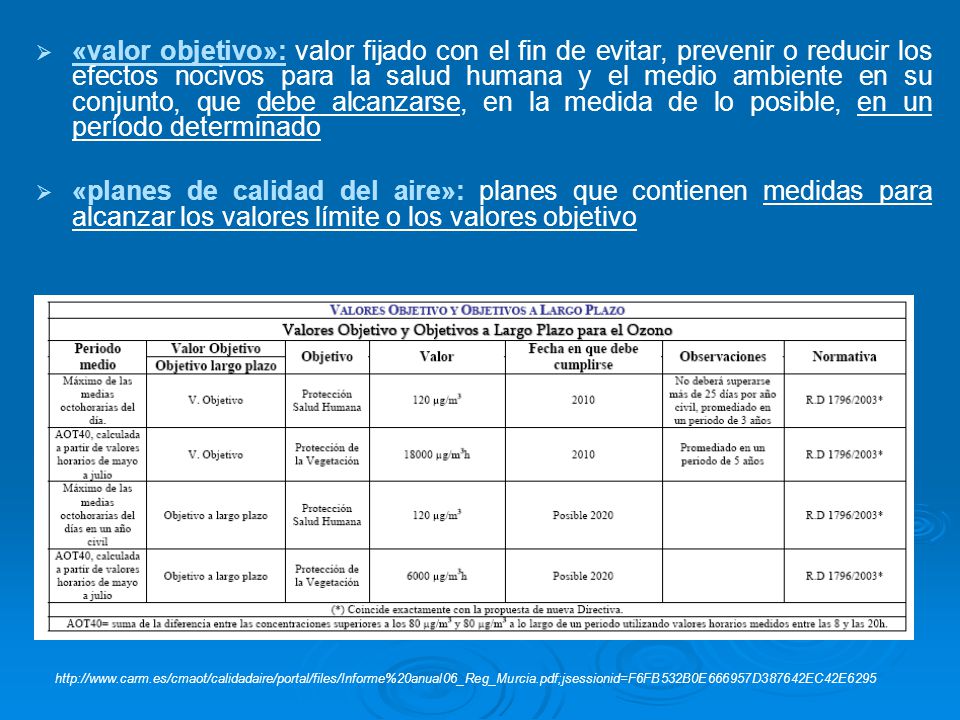 «valor objetivo»: valor fijado con el fin de evitar, prevenir o reducir los efectos nocivos para la salud humana y el medio ambiente en su conjunto, que debe alcanzarse, en la medida de lo posible, en un período determinado