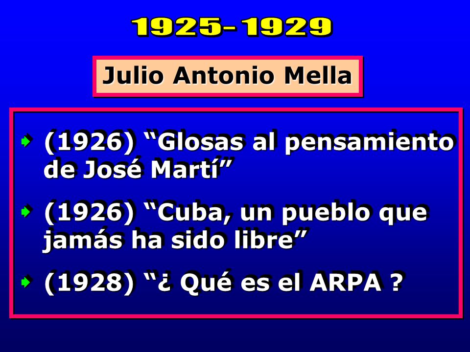 Julio Antonio Mella. (1926) Glosas al pensamiento de José Martí (1926) Cuba, un pueblo que jamás ha sido libre