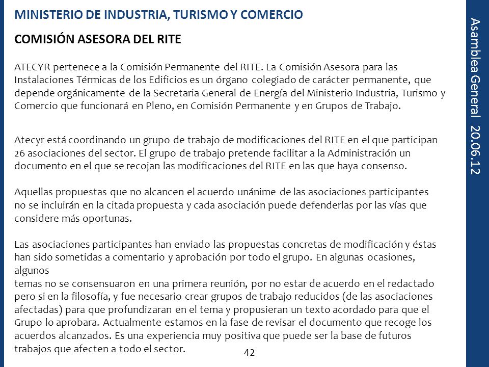 MINISTERIO DE INDUSTRIA, TURISMO Y COMERCIO COMISIÓN ASESORA DEL RITE