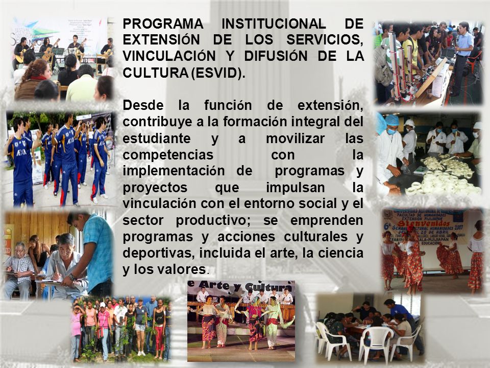 PROGRAMA INSTITUCIONAL DE EXTENSIÓN DE LOS SERVICIOS, VINCULACIÓN Y DIFUSIÓN DE LA CULTURA (ESVID).