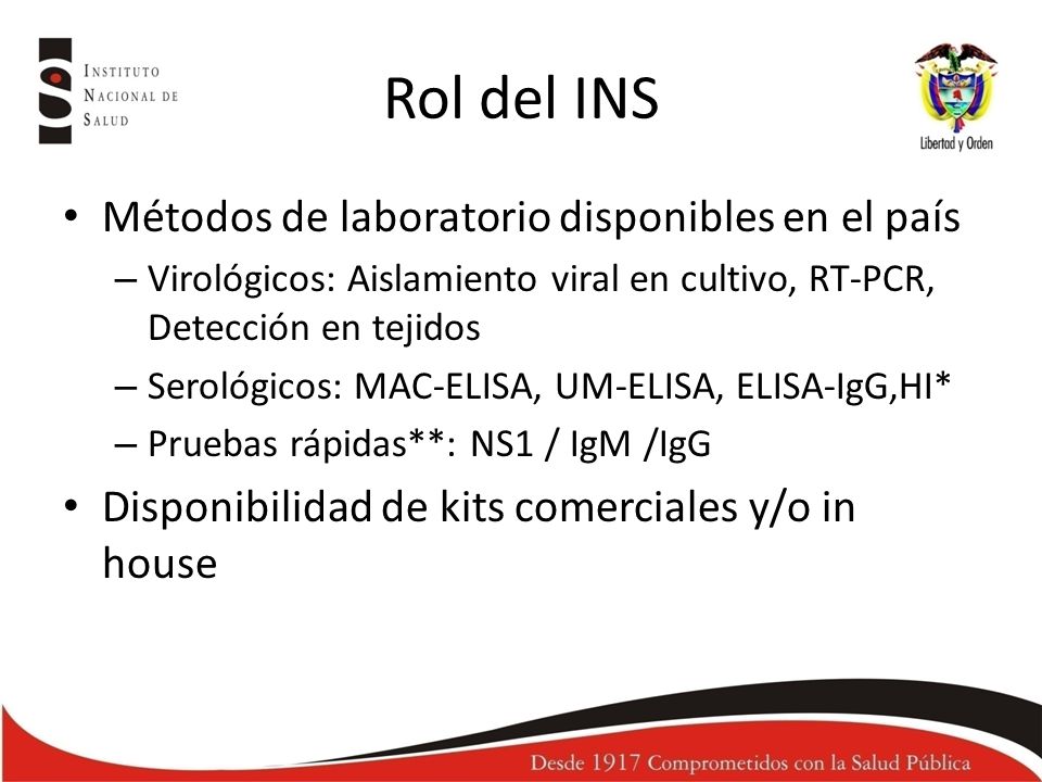 Rol del INS Métodos de laboratorio disponibles en el país