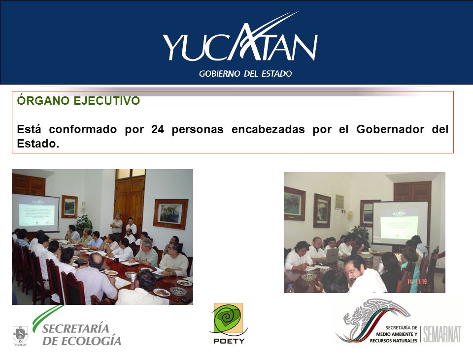 ÓRGANO EJECUTIVO Está conformado por 24 personas encabezadas por el Gobernador del Estado.