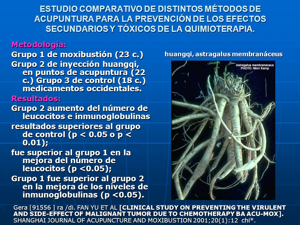 ESTUDIO COMPARATIVO DE DISTINTOS MÉTODOS DE ACUPUNTURA PARA LA PREVENCIÓN DE LOS EFECTOS SECUNDARIOS Y TÓXICOS DE LA QUIMIOTERAPIA.