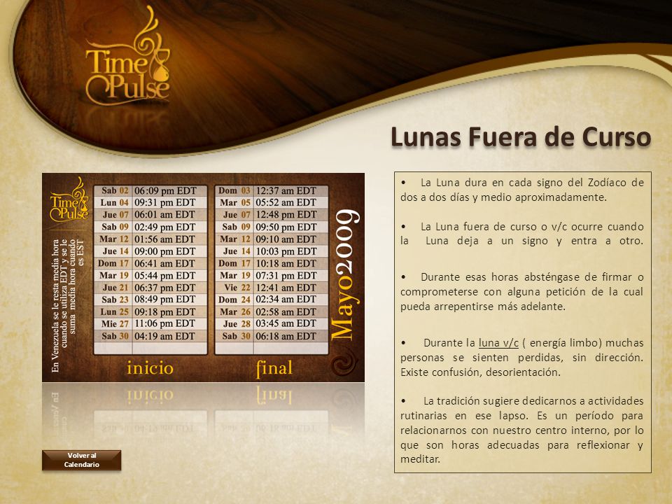 Lunas Fuera de Curso La Luna dura en cada signo del Zodíaco de dos a dos días y medio aproximadamente.