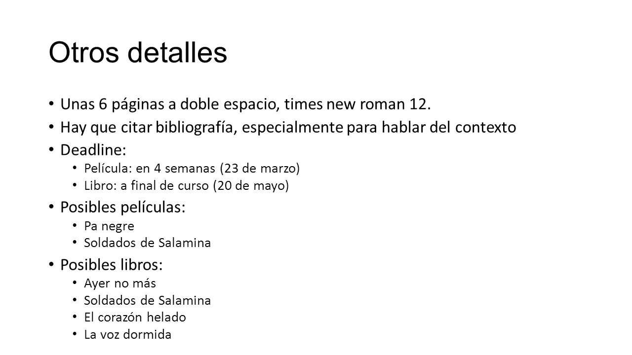 Otros detalles Unas 6 páginas a doble espacio, times new roman 12.