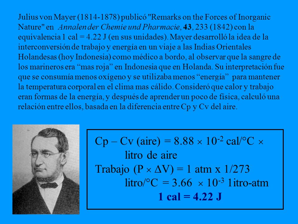 Cp – Cv (aire) = 8.88  10-2 cal/°C  litro de aire