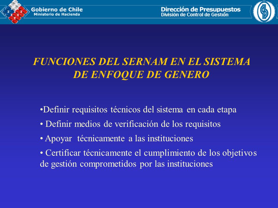 FUNCIONES DEL SERNAM EN EL SISTEMA DE ENFOQUE DE GENERO