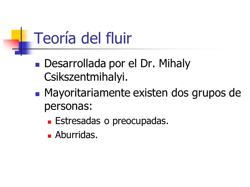 Teoría del fluir Desarrollada por el Dr. Mihaly Csikszentmihalyi.