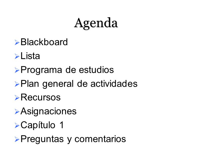 Agenda Blackboard Lista Programa de estudios