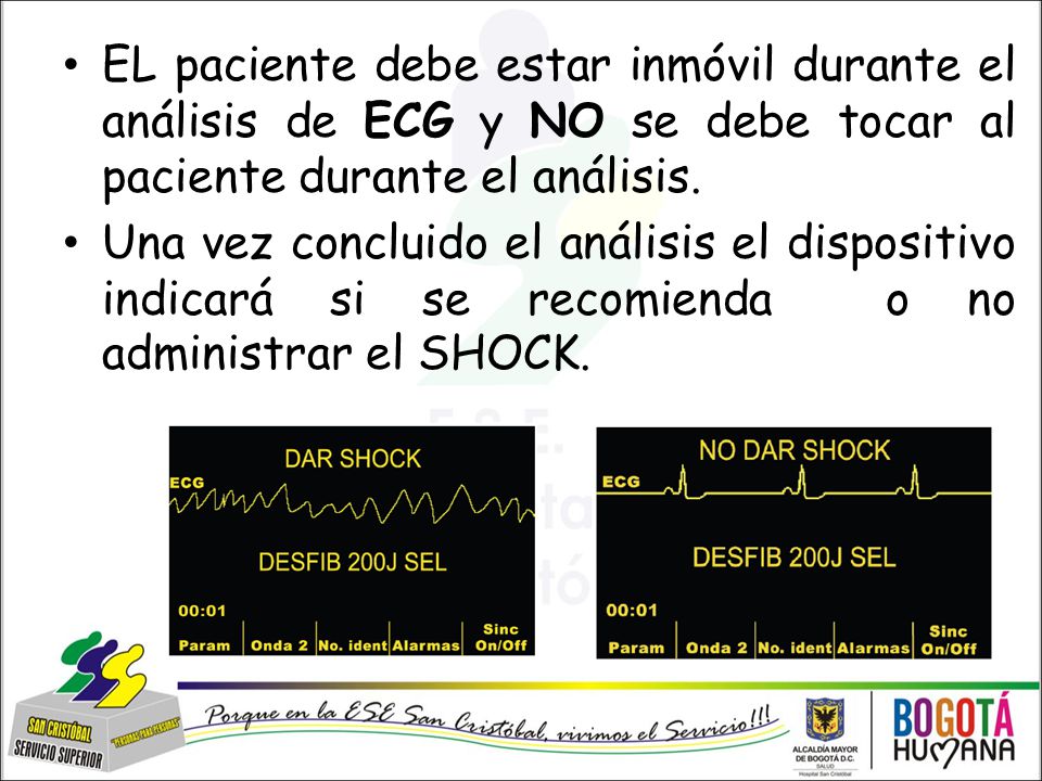 EL paciente debe estar inmóvil durante el análisis de ECG y NO se debe tocar al paciente durante el análisis.