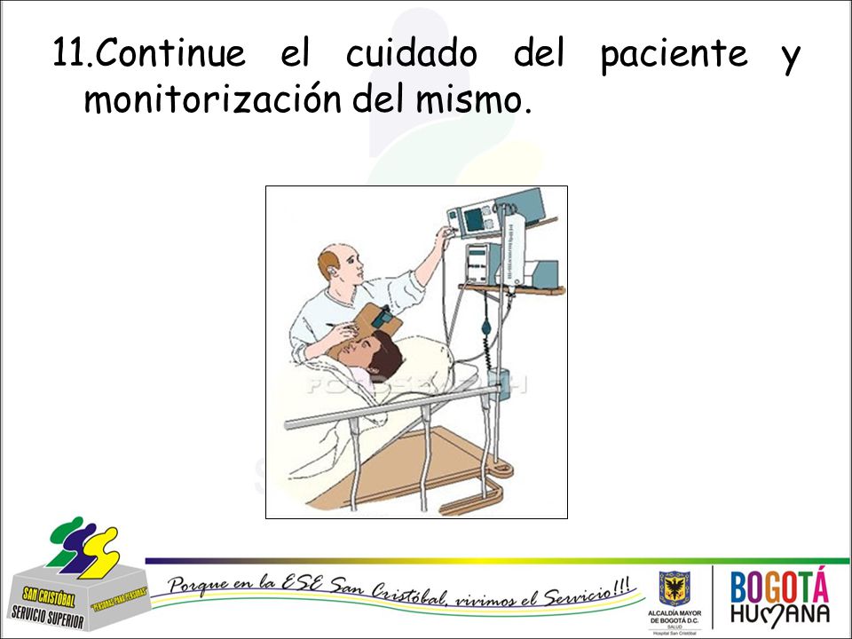 11.Continue el cuidado del paciente y monitorización del mismo.