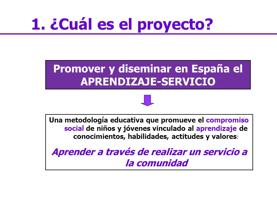 1. ¿Cuál es el proyecto Promover y diseminar en España el APRENDIZAJE-SERVICIO.