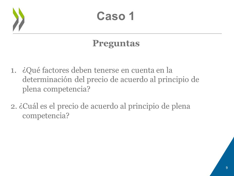 Caso 1 Preguntas. ¿Qué factores deben tenerse en cuenta en la determinación del precio de acuerdo al principio de plena competencia
