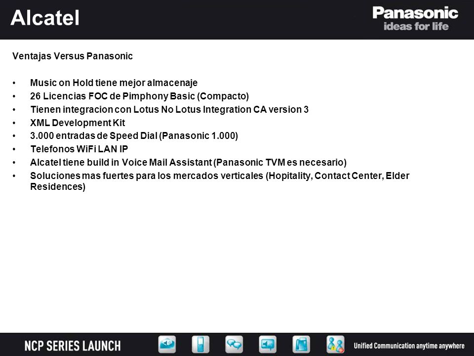 Alcatel Ventajas Versus Panasonic Music on Hold tiene mejor almacenaje