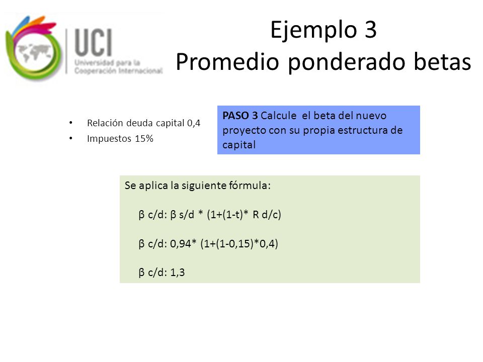 Ejemplo 3 Promedio ponderado betas