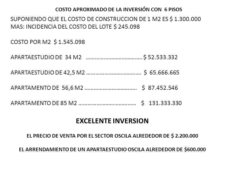 COSTO APROXIMADO DE LA INVERSIÓN CON 6 PISOS