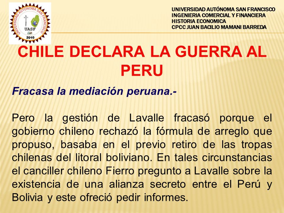 CHILE DECLARA LA GUERRA AL PERU