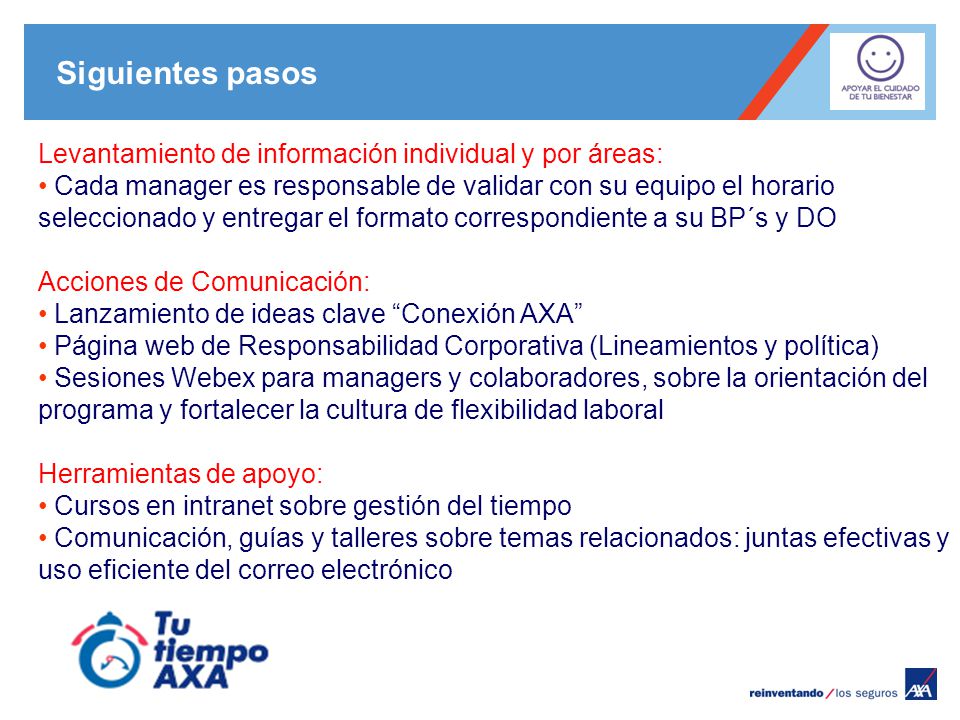 Siguientes pasos Levantamiento de información individual y por áreas: