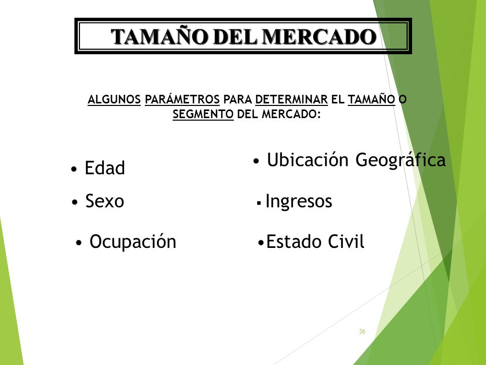 ALGUNOS PARÁMETROS PARA DETERMINAR EL TAMAÑO O SEGMENTO DEL MERCADO: