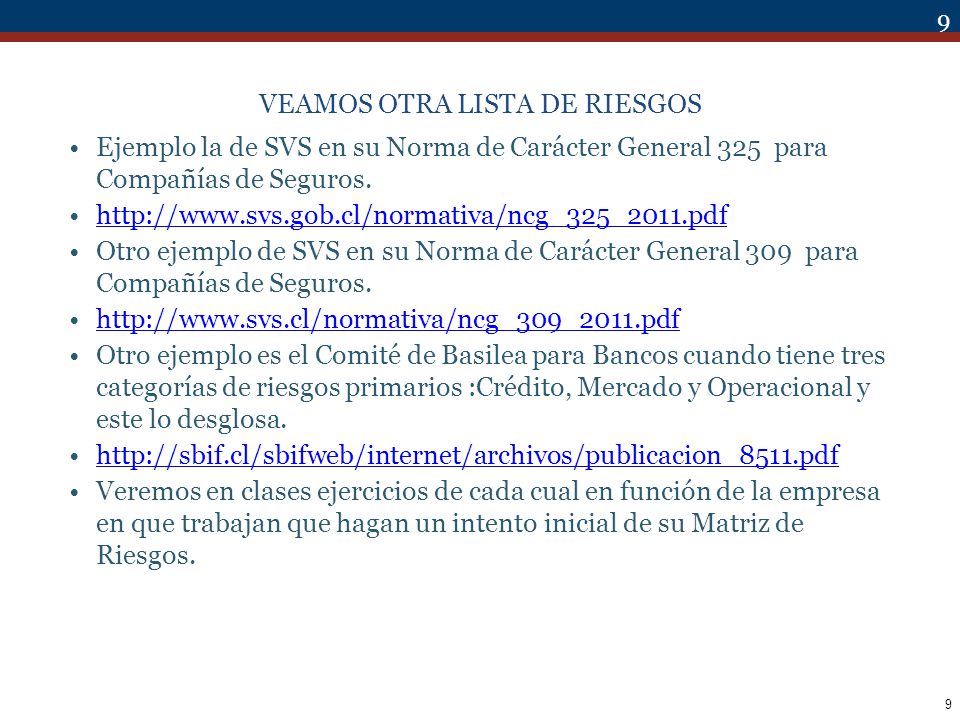 VEAMOS OTRA LISTA DE RIESGOS