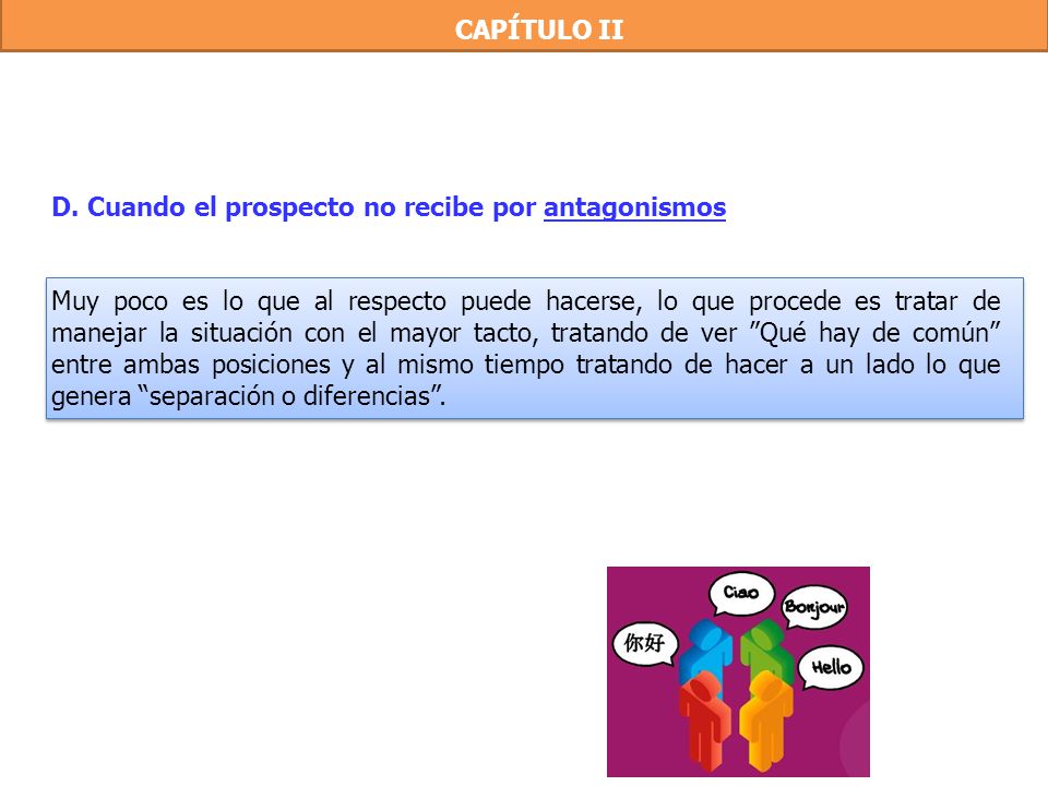 CAPÍTULO II D. Cuando el prospecto no recibe por antagonismos.
