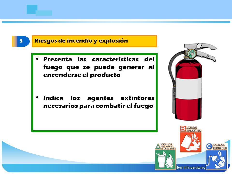 Indica los agentes extintores necesarios para combatir el fuego