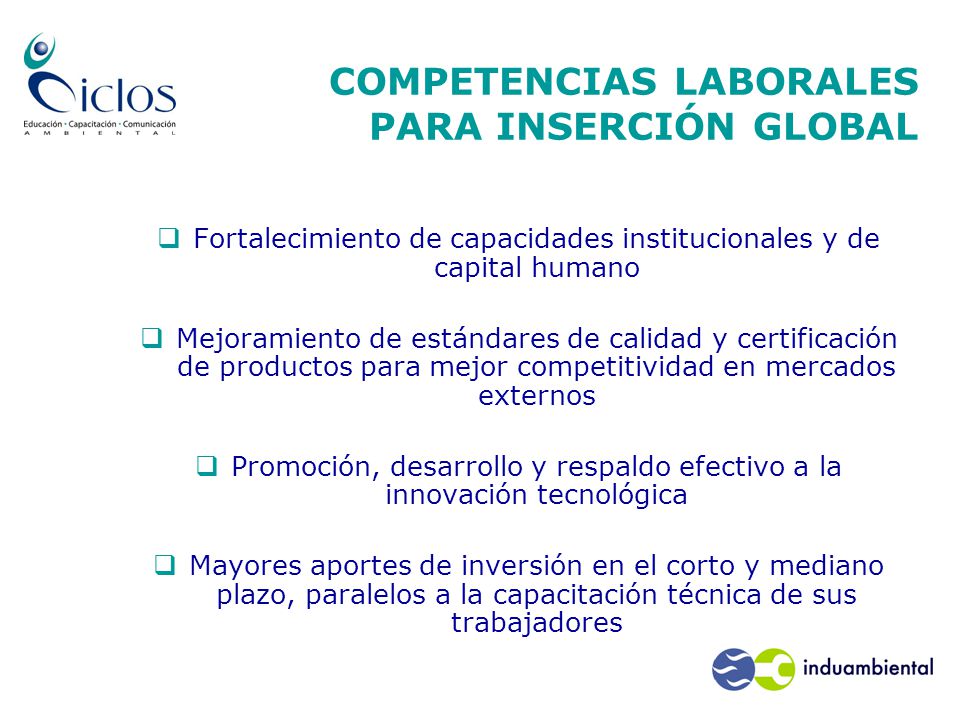 COMPETENCIAS LABORALES PARA INSERCIÓN GLOBAL