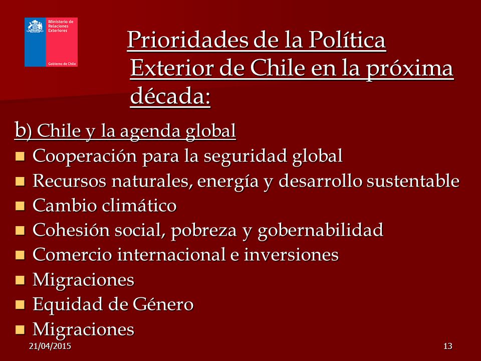 Prioridades de la Política Exterior de Chile en la próxima década: