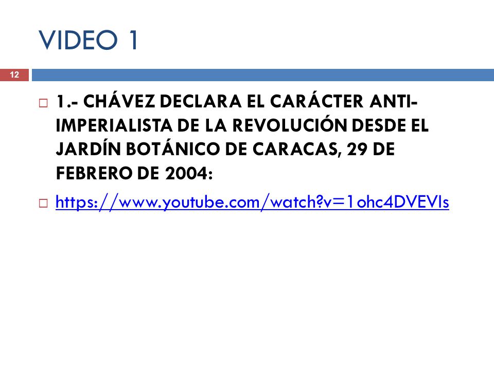 VIDEO CHÁVEZ DECLARA EL CARÁCTER ANTI- IMPERIALISTA DE LA REVOLUCIÓN DESDE EL JARDÍN BOTÁNICO DE CARACAS, 29 DE FEBRERO DE 2004: