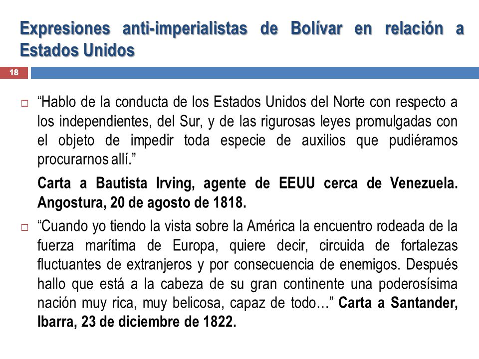 Expresiones anti-imperialistas de Bolívar en relación a Estados Unidos