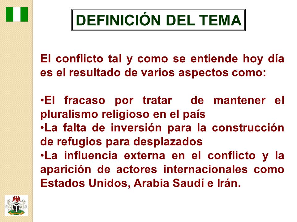 DEFINICIÓN DEL TEMA El conflicto tal y como se entiende hoy día es el resultado de varios aspectos como: