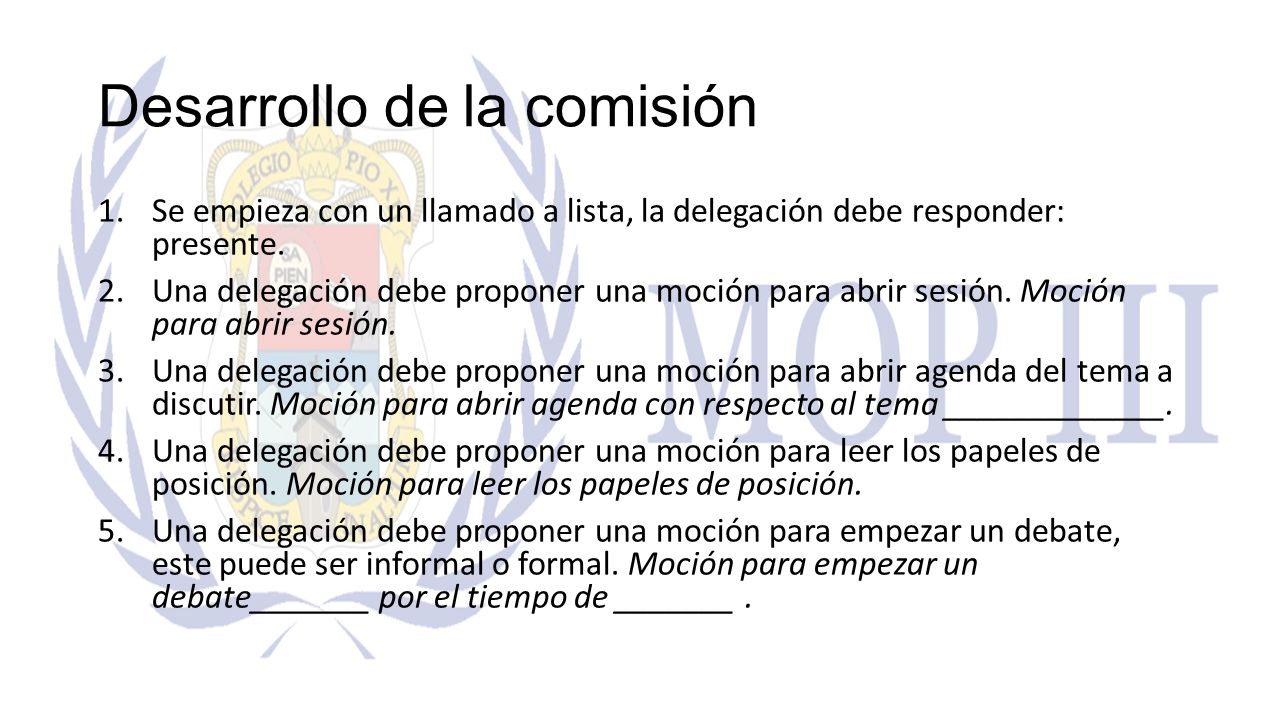 Desarrollo de la comisión