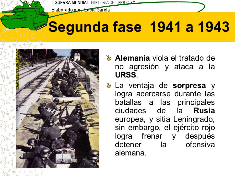 Segunda fase 1941 a 1943 Alemania viola el tratado de no agresión y ataca a la URSS.