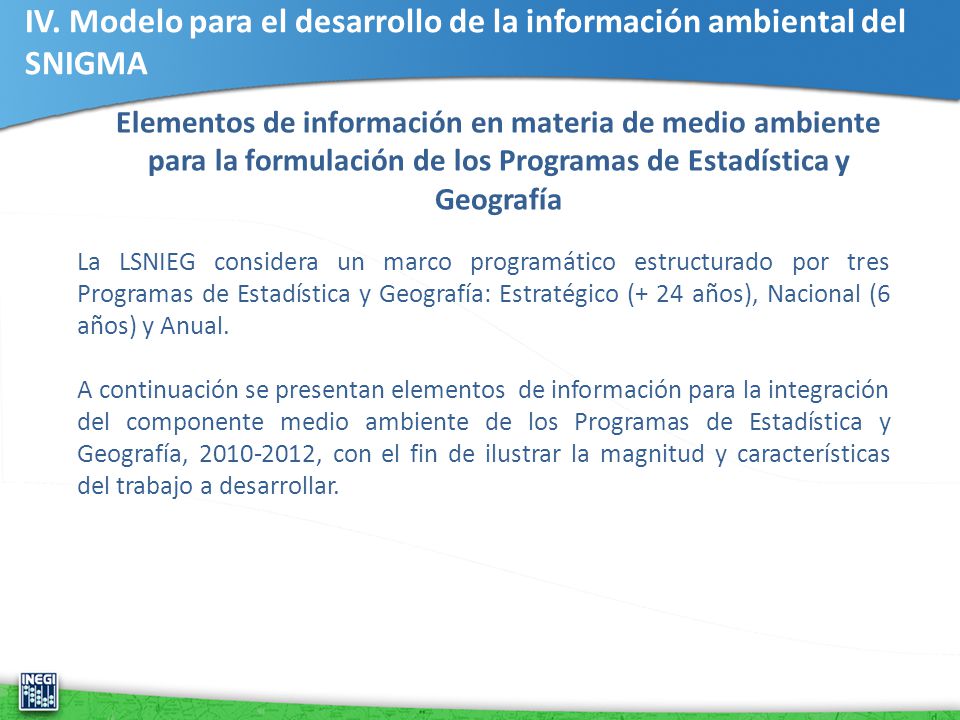 IV. Modelo para el desarrollo de la información ambiental del SNIGMA