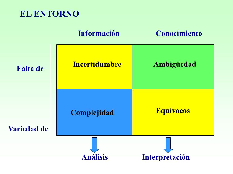 EL ENTORNO Información Conocimiento Falta de Variedad de Incertidumbre