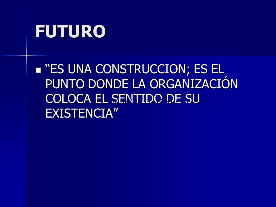 FUTURO ES UNA CONSTRUCCION; ES EL PUNTO DONDE LA ORGANIZACIÓN COLOCA EL SENTIDO DE SU EXISTENCIA (MARCELO MANUCCI: 2007)