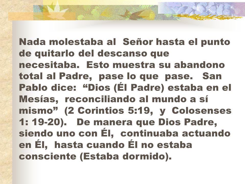 Nada molestaba al Señor hasta el punto de quitarlo del descanso que necesitaba.