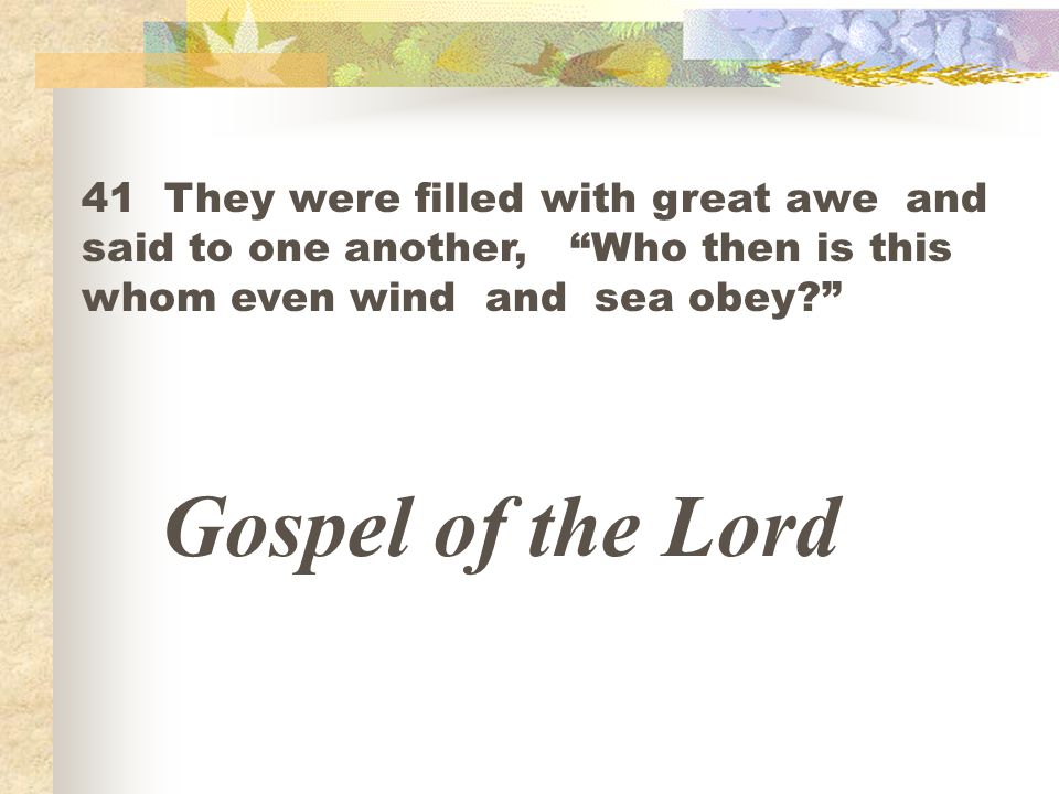 41 They were filled with great awe and said to one another, Who then is this whom even wind and sea obey