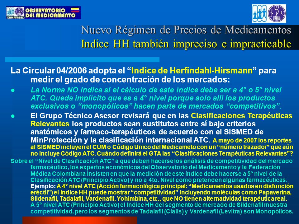 Nuevo Régimen de Precios de Medicamentos Indice HH también impreciso e impracticable
