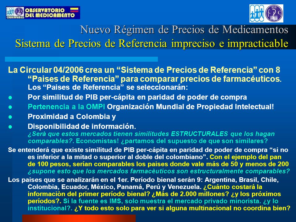 Nuevo Régimen de Precios de Medicamentos Sistema de Precios de Referencia impreciso e impracticable
