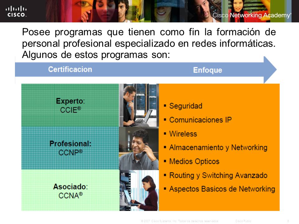 Posee programas que tienen como fin la formación de personal profesional especializado en redes informáticas.