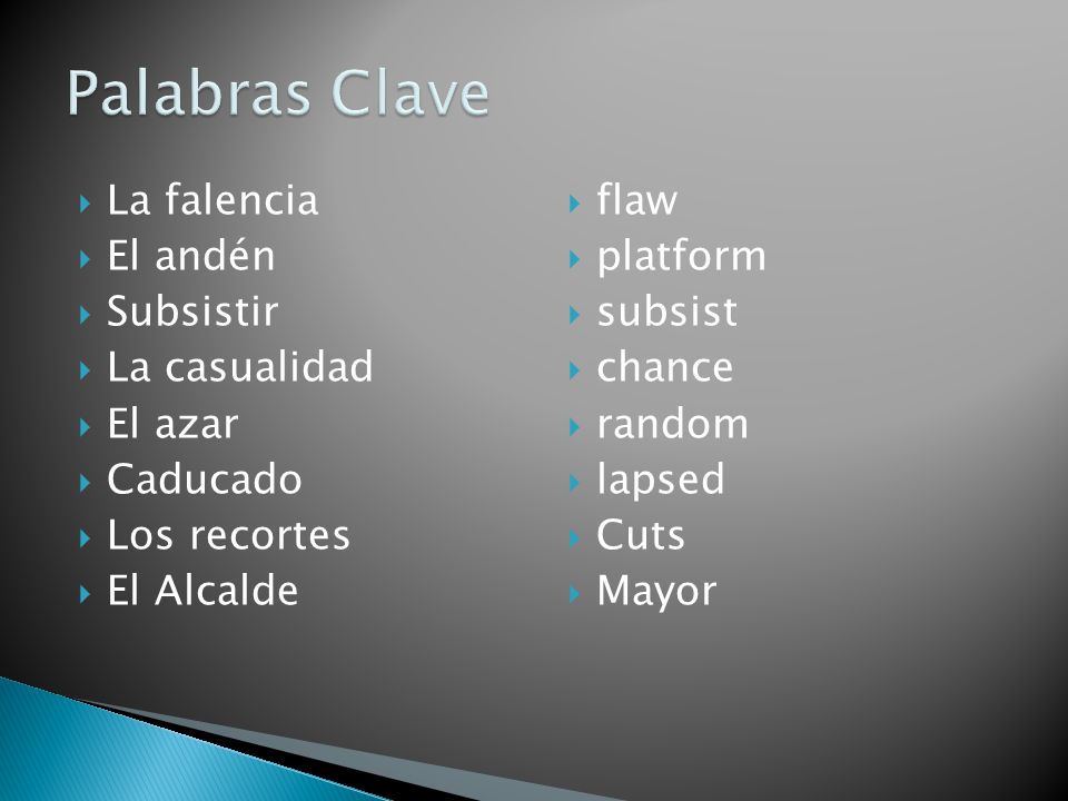 Palabras Clave La falencia El andén Subsistir La casualidad El azar