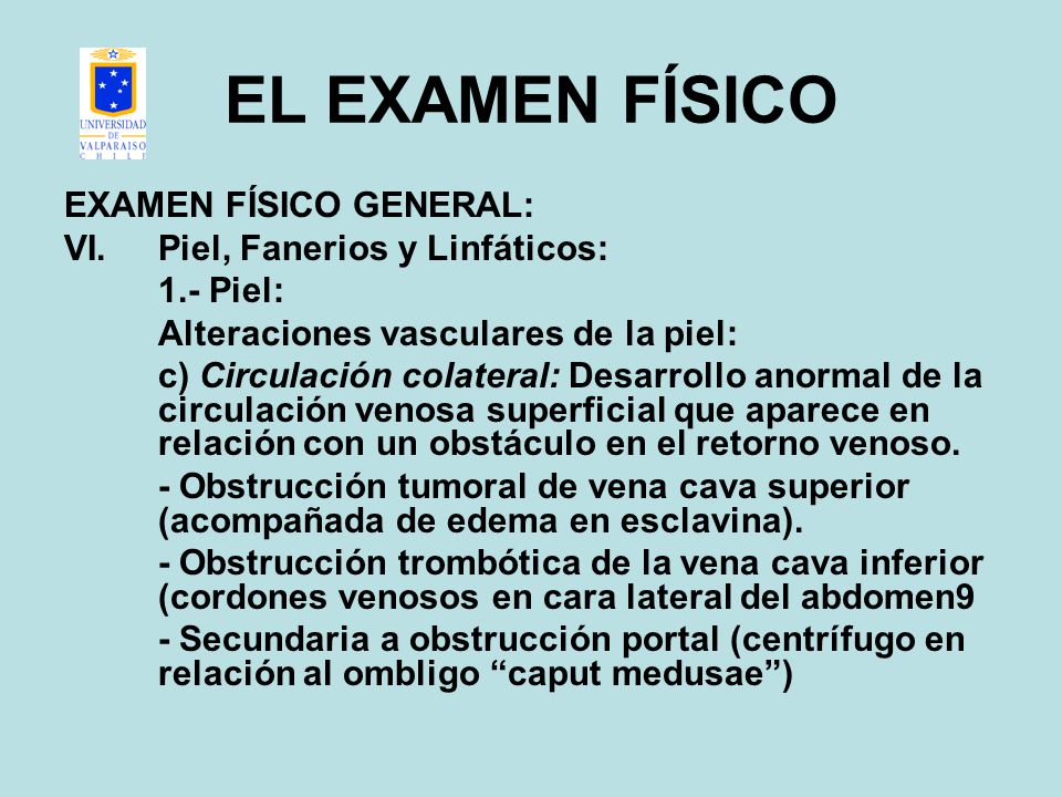 EL EXAMEN FÍSICO EXAMEN FÍSICO GENERAL: Piel, Fanerios y Linfáticos: