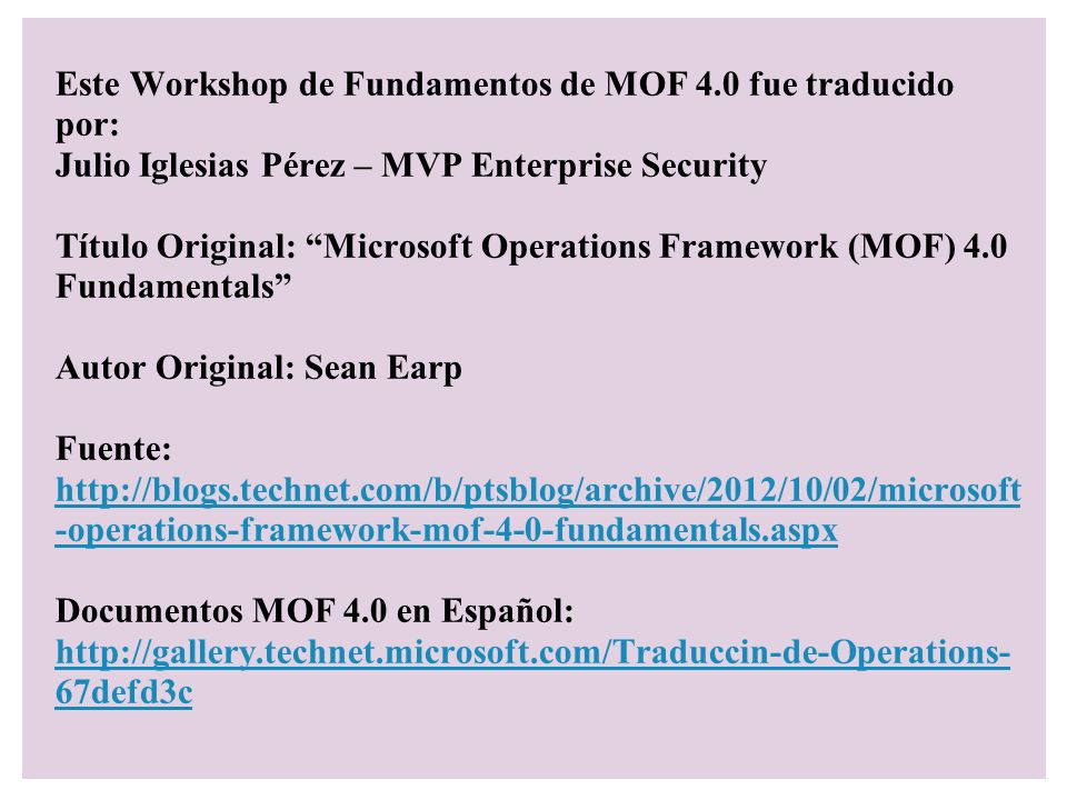 Este Workshop de Fundamentos de MOF 4