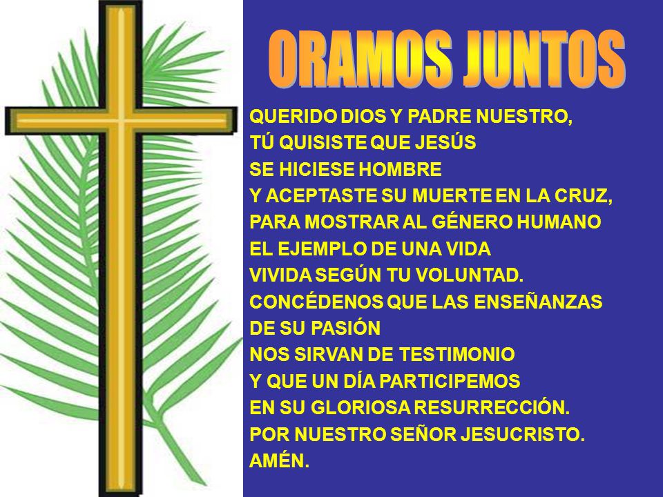 ORAMOS JUNTOS QUERIDO DIOS Y PADRE NUESTRO, TÚ QUISISTE QUE JESÚS
