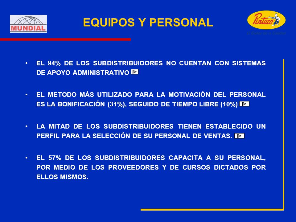 EQUIPOS Y PERSONAL EL 94% DE LOS SUBDISTRIBUIDORES NO CUENTAN CON SISTEMAS DE APOYO ADMINISTRATIVO.